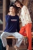 Bộ đồ ngủ dài tay mùa thu cotton mỏng phần đơn giản Đàn ông và phụ nữ Hàn Quốc quần dài tay phù hợp với nhà có thể mặc bên ngoài - Nam giới