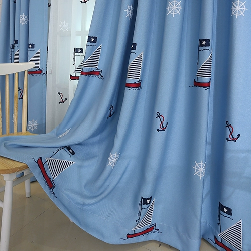 Средиземноморская в стиле детская комната мальчик -мальчик из темно -синий голубая вышитая спальня экрана для вышивки.