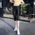 Băng lụa bóng xà cạp của phụ nữ phần mỏng mùa hè eo cao stretch Slim kích thước lớn chín quần mặc bảy quần năm điểm