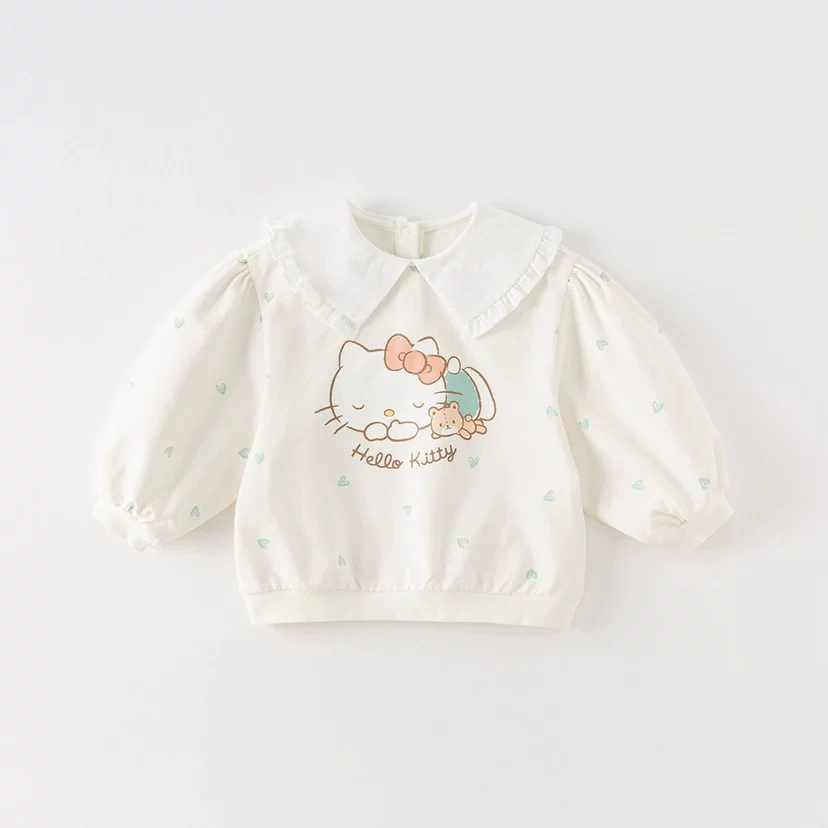 Привет Китти, осенний лонг-sleeve, детский мультфильм толстовка oversize, детская одежда
