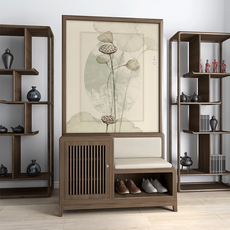 напольная ширма 新中式屏风隔断客厅进门玄关简约现代小户型实木换鞋凳时尚鞋柜 OTHER