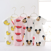 Bé onesies mùa hè 0 sơ sinh quần áo nam giới và phụ nữ bé phần mỏng mở tập tin cotton ngắn tay đầm 1 năm tuổi romper