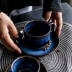 Campanulaceae gốm cốc cà phê và chiếc đĩa đặt sáng tạo cốc ăn sáng trà chiều phong cách Nhật Bản retro đơn giản đồ dùng màu xanh ly uống cafe độc đáo Cà phê