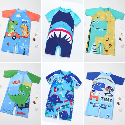 Мультяшный модный детский купальник для мальчиков, короткий рукав, защита от солнца, из полиэстера, 4-11 лет, подходит для подростков