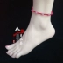Bột trắng tự nhiên chalcedony dây đỏ vòng chân nữ - Vòng chân