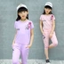 Cô gái mùa hè ăn mặc 2018 hai mảnh phù hợp với cậu bé lớn bé gái quần áo trẻ em ngắn tay T-Shirt thể thao giản dị phù hợp với mùa hè