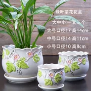 Kệ màu xanh lá cây trồng hoa giả ngón tay cái đơn giản dưới đây bình hoa chậu hoa đứng chậu hoa từ gốm lưu vực xi lanh