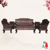Gỗ hồng mộc Lào chạm khắc sofa Trung Quốc Sian gỗ hồng mộc Ming và Qing triều đại phòng khách cổ điển kết hợp đồ nội thất gỗ gụ - Bộ đồ nội thất giường thông minh