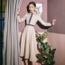 Mùa xuân và mùa thu Phụ nữ Nghệ thuật Retro Hepburn British Wind Sense Colorblock Slim Dress Beautiful Lady Midi Váy - Váy dài