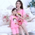 Cha mẹ và con đồ ngủ mùa hè mẹ và con gái bông ngắn tay phù hợp với dễ thương công chúa phim hoạt hình kích thước lớn Hàn Quốc phiên bản của mẹ và con gái phần mỏng