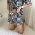 Kẻ sọc đồ ngủ mùa hè của phụ nữ Hàn Quốc phiên bản của bông tươi và vải lanh ngắn tay quần short dịch vụ nhà hai mảnh phù hợp với sinh viên có thể mặc mỏng Bộ Pajama