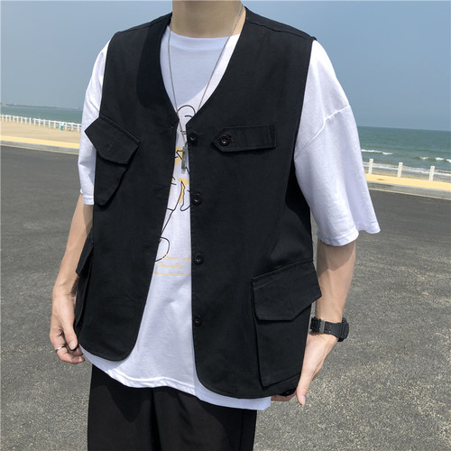 Tooling, functional vest, vest, vest, male INS, Hong Kong style jacket, thin summer fashion hip hop jacket