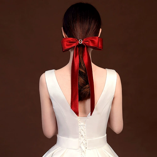 Бордовая повязка на голову для невесты с бантиком, заколка для волос, свадебное платье, аксессуар для волос, вечернее платье