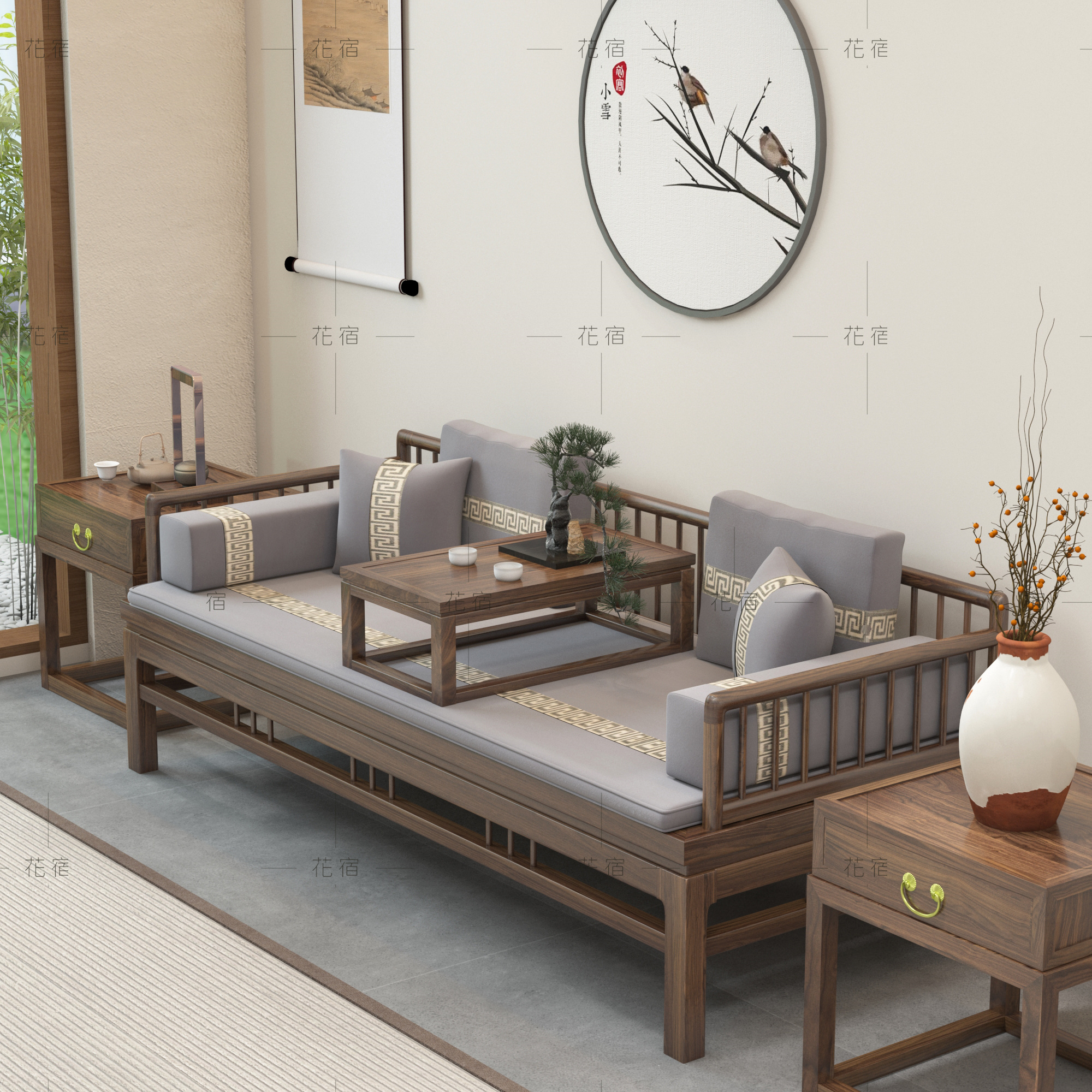 中式客厅沙发罗汉床 - ms生活理想家设计效果图 - 每平每屋·设计家