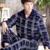Bộ đồ ngủ bằng vải nhung san hô nam dài tay dày flannel Bộ áo len cardigan dịch vụ tại nhà mùa thu đông 2017 đồ pijama nam Nam giới