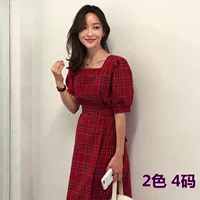 Ai mặc đẹp-tìm-và-đẹp-puffy cổ tay-tay đầm trong Hàn Quốc Hans chic retro ngọt-đỏ-kẻ sọc ăn mặc váy nhung đỏ