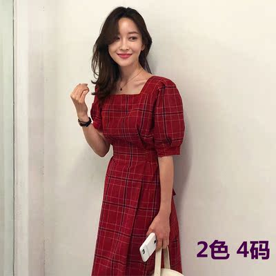 Ai mặc đẹp-tìm-và-đẹp-puffy cổ tay-tay đầm trong Hàn Quốc Hans chic retro ngọt-đỏ-kẻ sọc ăn mặc váy đầm