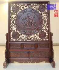 напольная ширма 木雕麒麟落地屏 浮雕屏风插屏中式仿古实木座屏玄关隔断东阳木雕