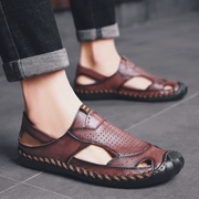 2019 mới mùa hè nam sandal da toe cap thường thoáng khí mềm mại bề mặt giày mát mẻ giày nam lỗ rỗng - Sandal