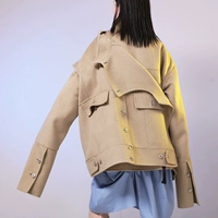 18 mùa thu thích hợp mô hình thiết kế phóng đại dài tay phong cách dòng sáng tương phản màu handmade hai mặt áo khoác áo khoác áo khoác nữ trung niên