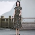Váy lụa phụ nữ 2021 quần áo phụ nữ mới ngọn Xiangyun sợi ngắn tay sườn xám dài váy dâu tằm lụa A-line váy - A-Line Váy A-Line Váy