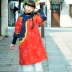 Dan Feng Trung Quốc Cô gái cải tiến Mùa xuân và Mùa thu Mô hình Bông vải lanh Vải lưới Sườn xám Trang phục phụ huynh-trẻ em Áo choàng dân tộc Retro - Trang phục dành cho cha mẹ và con