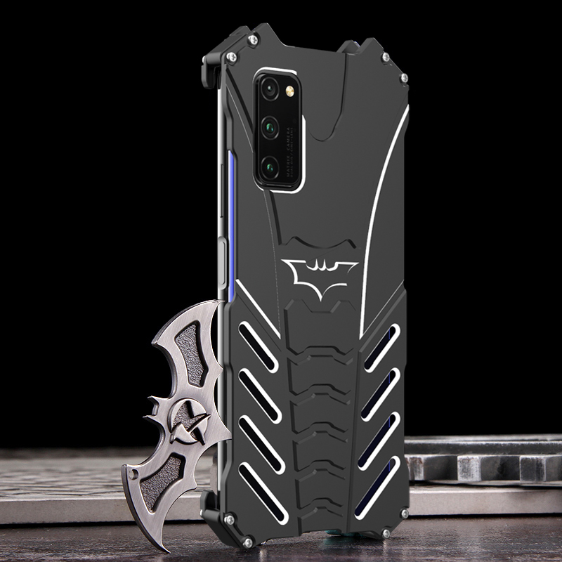 R-Just Batman Shockproof Aluminum Shell Metal Case with Custom Batarang Stent for Huawei Honor V30 Pro & Huawei Honor V30