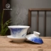 Vẽ tay bát màu xanh và trắng bằng tay Chữ quà tặng tùy chỉnh Bộ trà Kung Fu Bộ bát trà trà công suất lớn Jingdezhen - Trà sứ