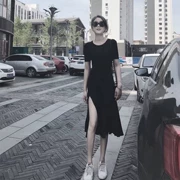 Trạm châu Âu 2019 phụ nữ mới Platycodon retro váy nhỏ màu đen hở tim máy xã hội váy hè - Váy eo cao