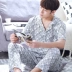 Đồ ngủ nam cotton mùa hè cotton lụa quần ngắn tay thanh niên Hàn Quốc phiên bản của lỏng thể thao phần mỏng dịch vụ nhà