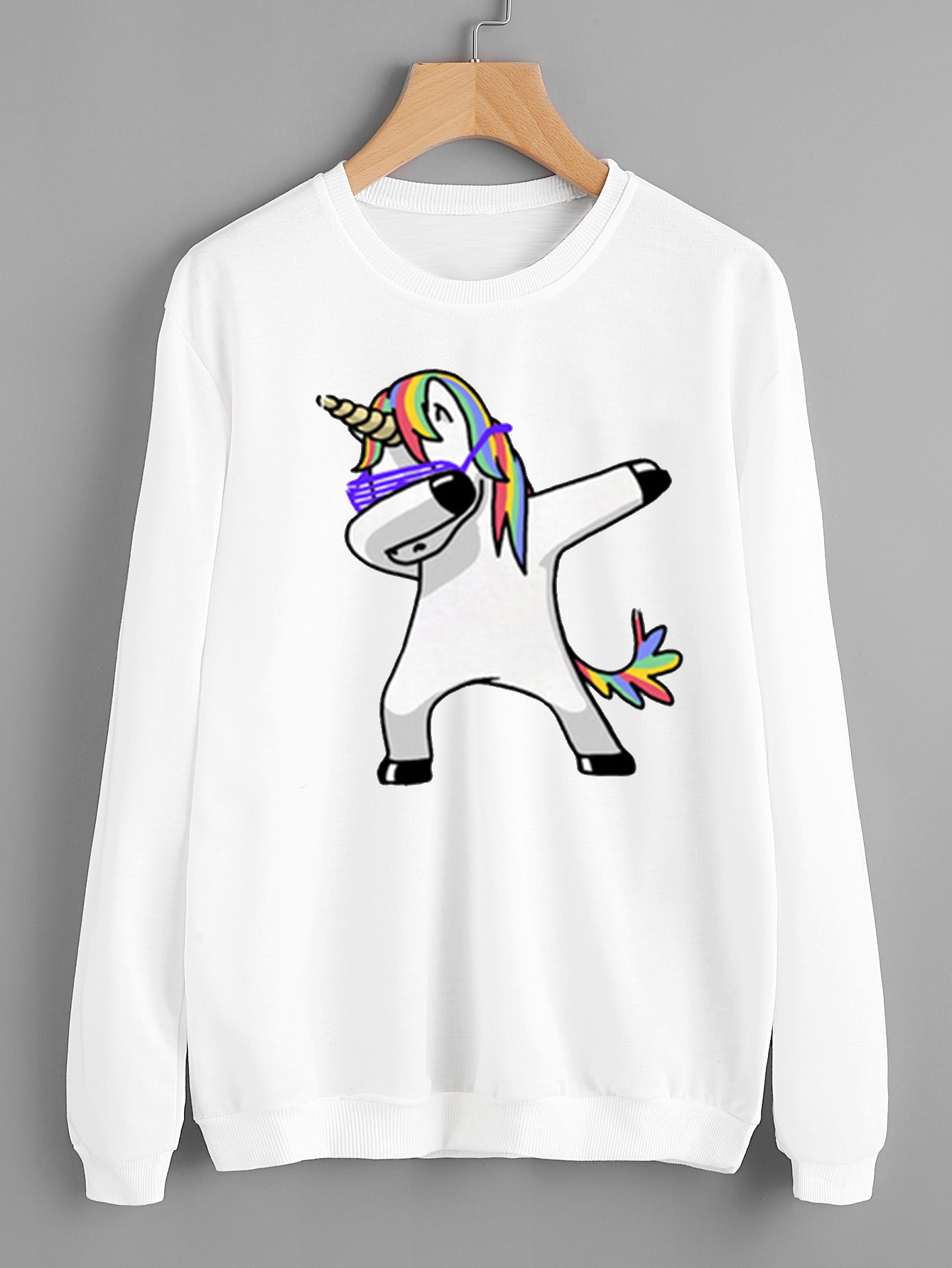 2017速卖通新款独角兽宽松圆领女欧美动漫加绒圆领女装长袖