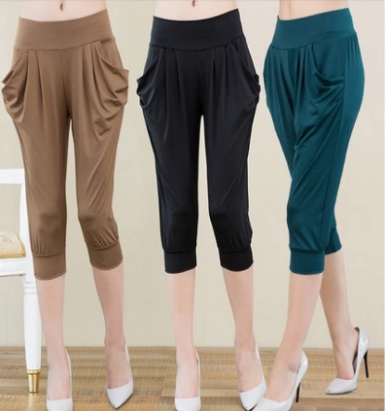 Summer thin milk silk 9-inch pants, Halon pants, women's pants, summer long pants, trendy 9-inch leggings, loose ice silk Item Picture