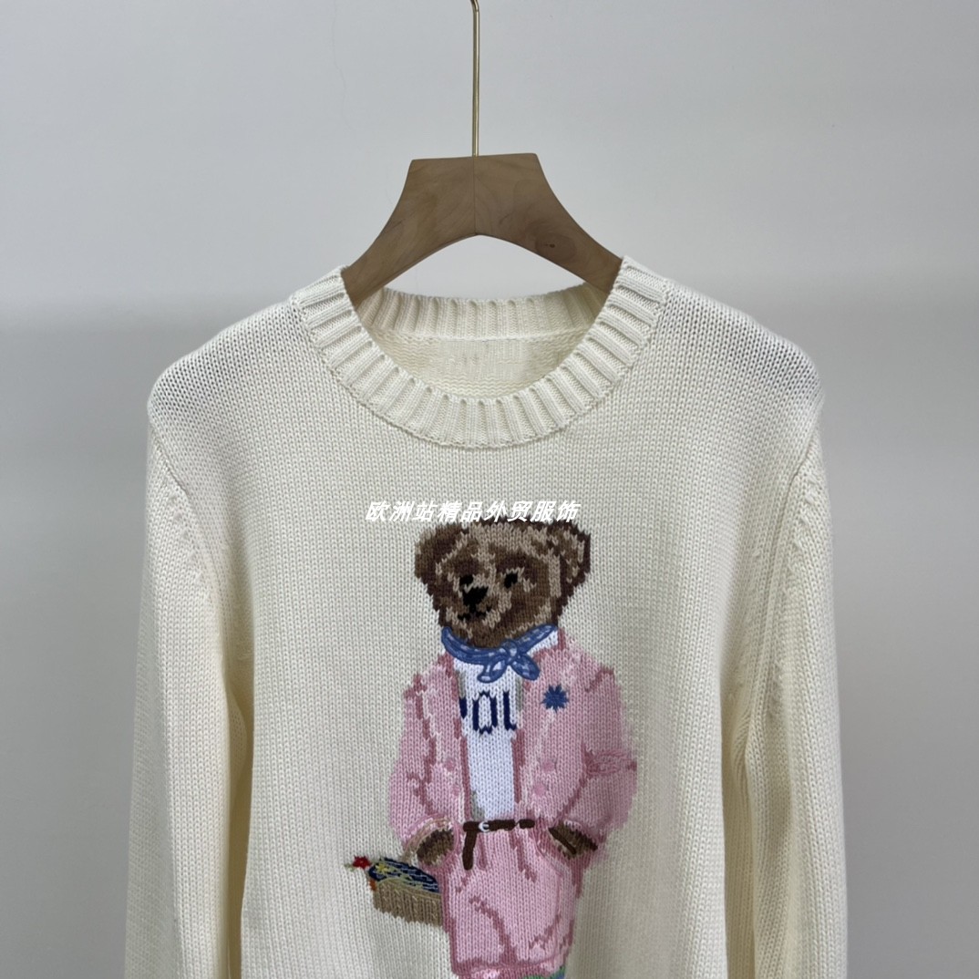 Fall/Winter 2023 New Cotton Heavy Industry Cartoon Bear Embroidered Crewneck College Age-reducing All-match Women's Sweater