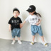 2018 mùa hè mới Hàn Quốc phiên bản của chàng trai và cô gái vui văn bản in ngắn tay T-Shirt trẻ em thời trang áo sơ mi giản dị Áo thun
