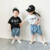 2018 mùa hè mới Hàn Quốc phiên bản của chàng trai và cô gái vui văn bản in ngắn tay T-Shirt trẻ em thời trang áo sơ mi giản dị ao thun dai tay be gai Áo thun
