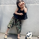 2018 quần áo trẻ em Hàn Quốc phiên bản của lá sen không tay áo + cotton bảy điểm muỗi quần lỏng quần mỏng hoa quần phù hợp với Phù hợp với trẻ em