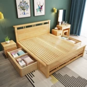 giường gỗ Bắc Âu hiện đại nhỏ gọn 1,8 m 1,5 đúp bể chứa cao phụ trách của một nhà máy duy nhất phòng ngủ ổ cắm cưới - Giường