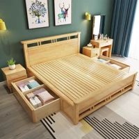 giường gỗ Bắc Âu hiện đại nhỏ gọn 1,8 m 1,5 đúp bể chứa cao phụ trách của một nhà máy duy nhất phòng ngủ ổ cắm cưới - Giường giường gấp gỗ