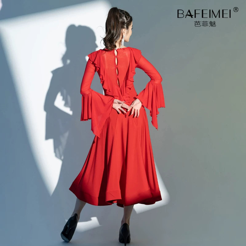Новый современный латинский танцевальный юбка Country Standard Waltz Communication Dance Fun Sleeve Sleeping Performance Performance Clothes