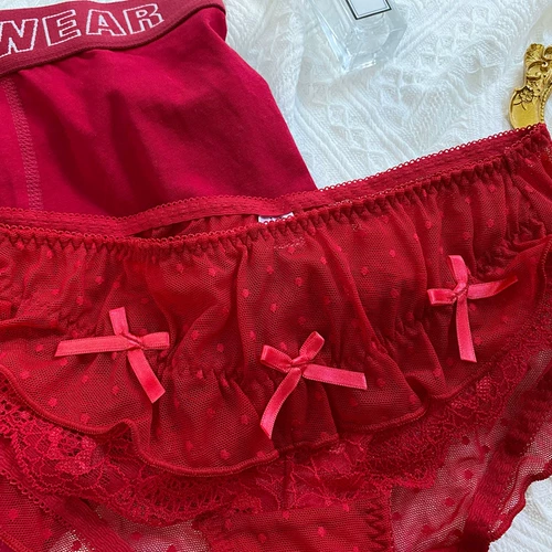 Красное нижнее белье для влюбленных, подарочная коробка, оберег на день рождения, хлопковые штаны, трусы, подарок на день рождения