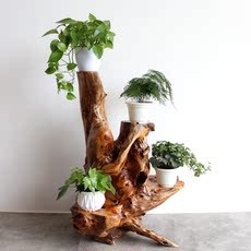 Резная подставка для цветов 香樟朽木实木树根根雕花架盆景架客厅阳台自然原木置物架落地摆件