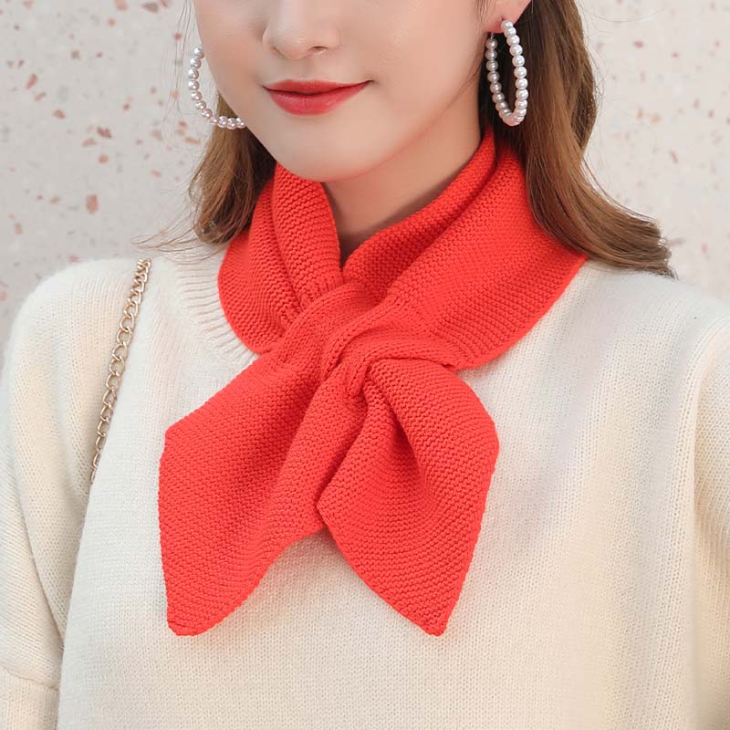 Orange RedLate late Same ins the republic of korea Knitting wool Neck cover overlapping fish tail Neckline bow Small scarf female Autumn and winter