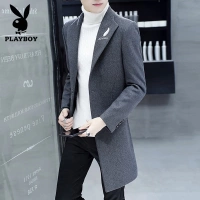 Playboy mùa xuân nam len áo khoác thanh niên Slim British coat nam phần dài len áo gió áo măng tô dạ nam cao cấp