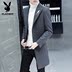 Playboy mùa xuân nam len áo khoác thanh niên Slim British coat nam phần dài len áo gió Áo len