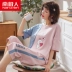 Đồ ngủ nam cực nam Hàn Quốc mùa hè ngắn tay cắt quần cotton mỏng phần tươi phục vụ nhà sinh viên phù hợp với hai mảnh - Cặp đôi