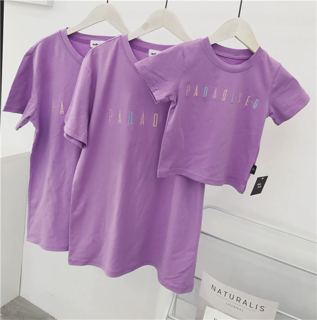 Màu tím Chơi Trang phục dành cho phụ huynh và trẻ em Mùa hè 2020 Gia đình mới Ba bà mẹ Con gái Áo phông ngắn tay Trang phục gia đình - Trang phục dành cho cha mẹ và con