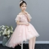 Cô gái ăn mặc 2018 từ mới vai màu hồng trẻ em sinh nhật công chúa váy fluffy hoa cô gái váy cưới mùa hè đồ bộ bé trai Váy trẻ em