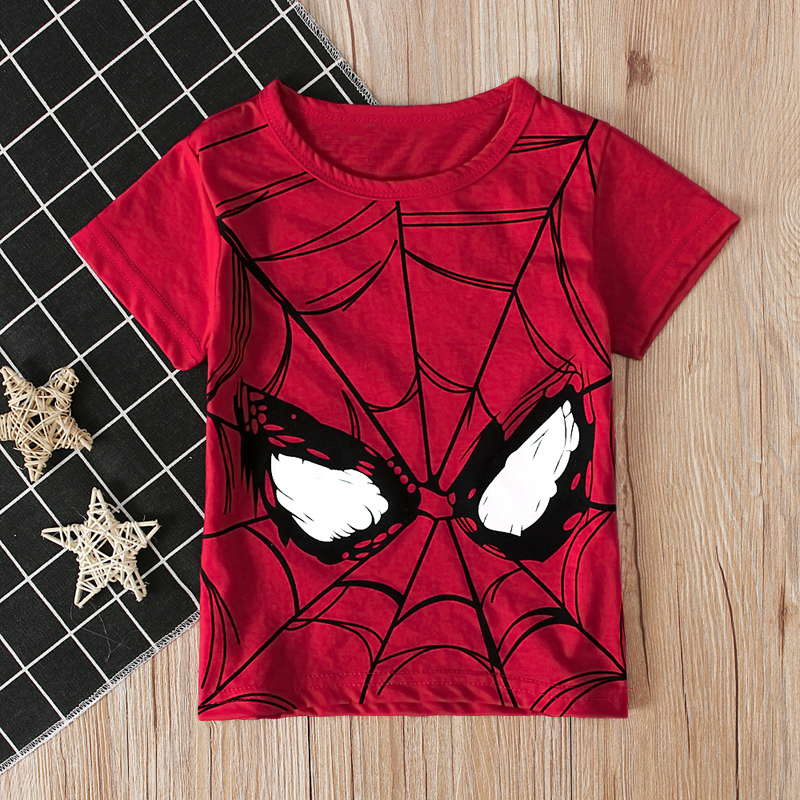 Red Cc01561-hschildren Europe and America Summer Boy Short sleeve Spider-Man pattern T-shirt jacket Children's wear ins