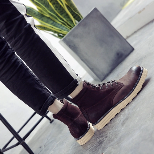 Martens, мужские высокие ботинки в английском стиле, трендовые короткие сапоги, из натуральной кожи, в корейском стиле