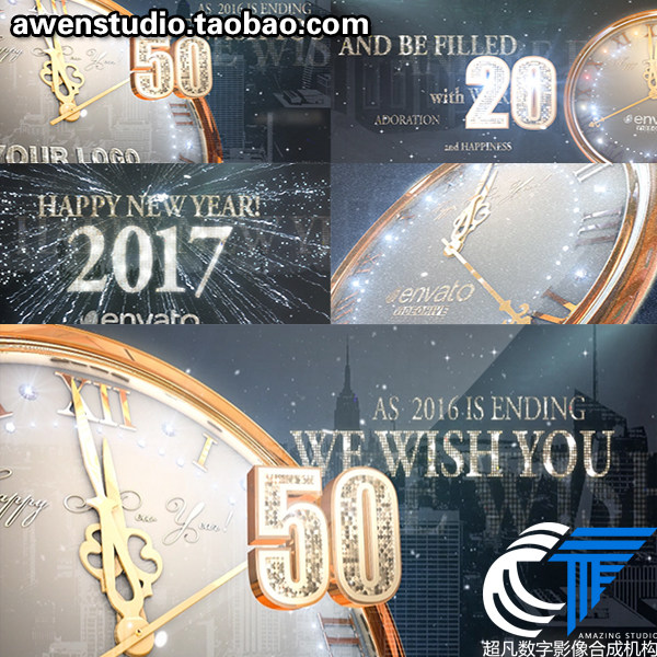 2017年大气钻石质感新年倒计时钟表时钟跨年倒数特效AE模板工程-天天素材网